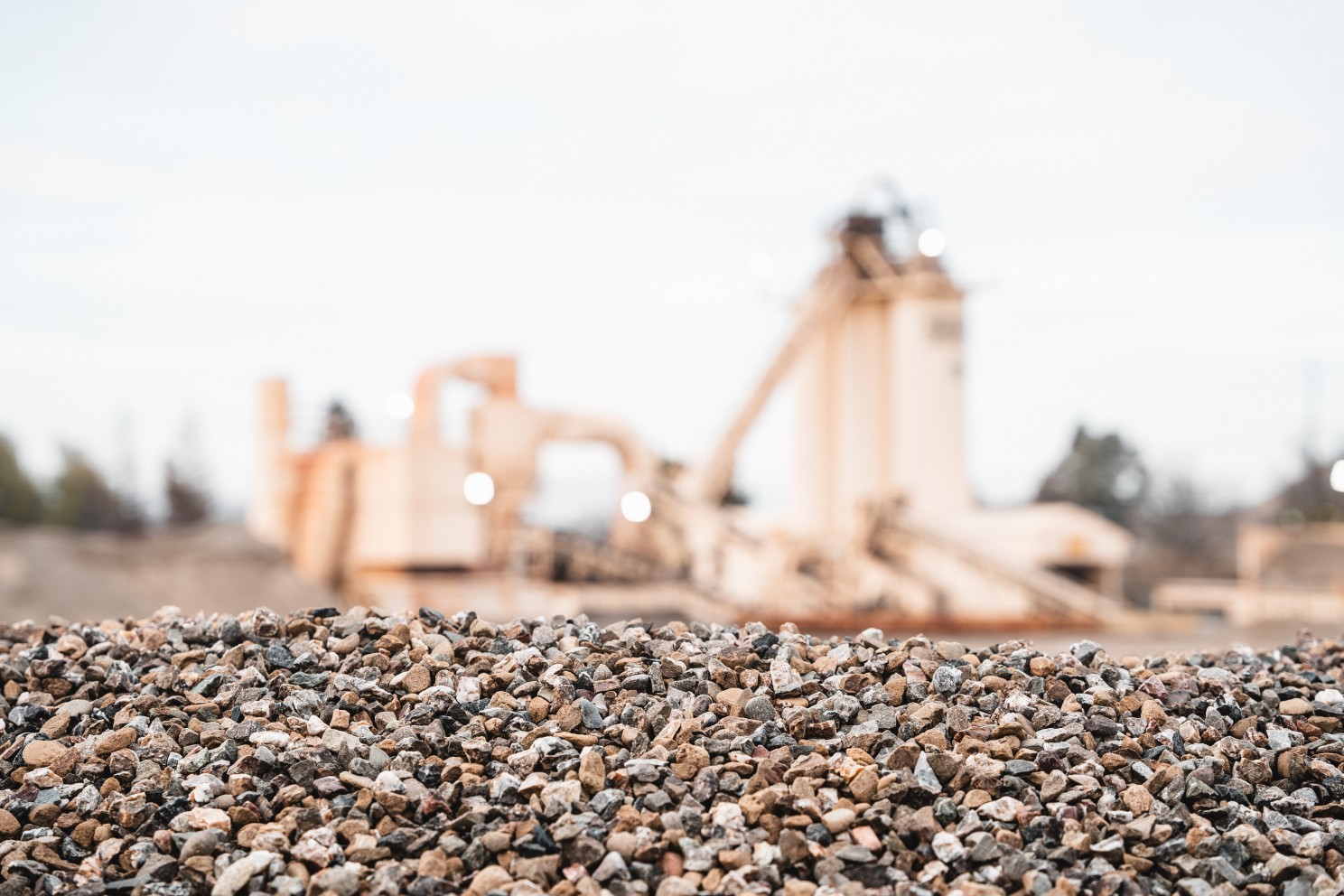 Aggregates rock in front of asphalt plant