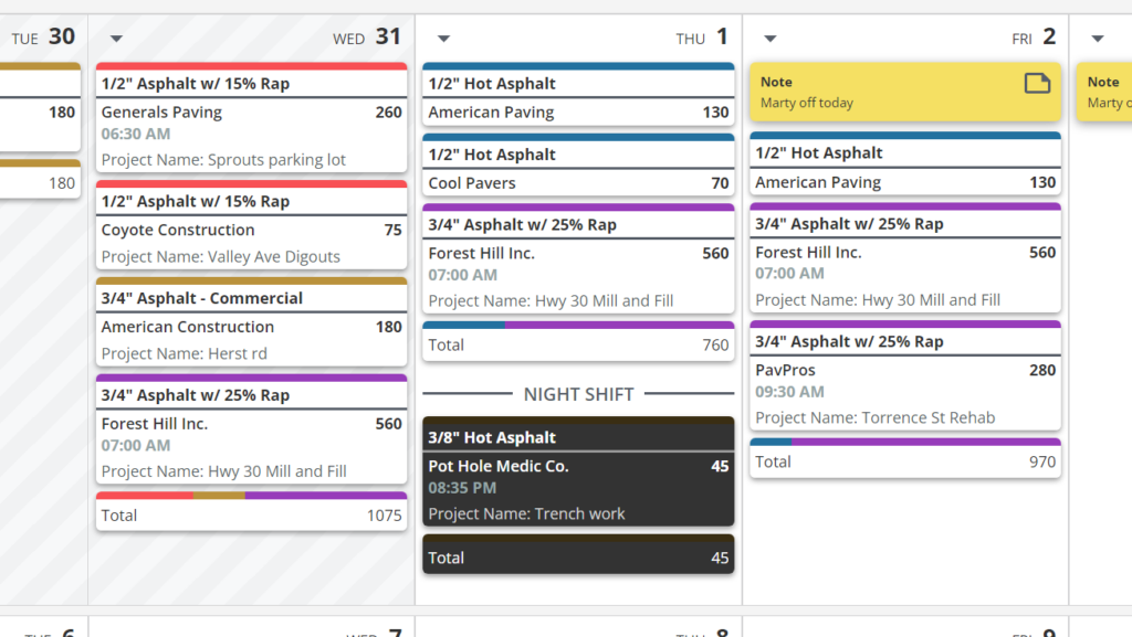 asphalt software online planning calendar for paving customers