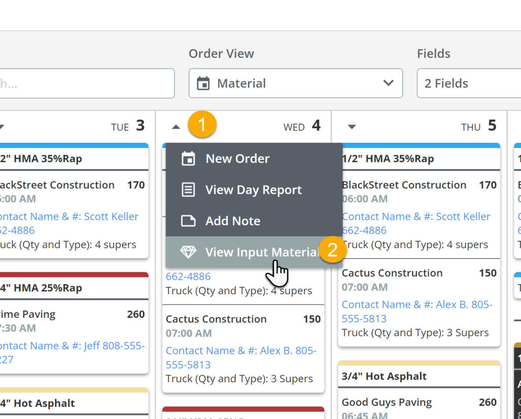 schedule rock aggregate oil and additive needs from suppliers for asphalt software 