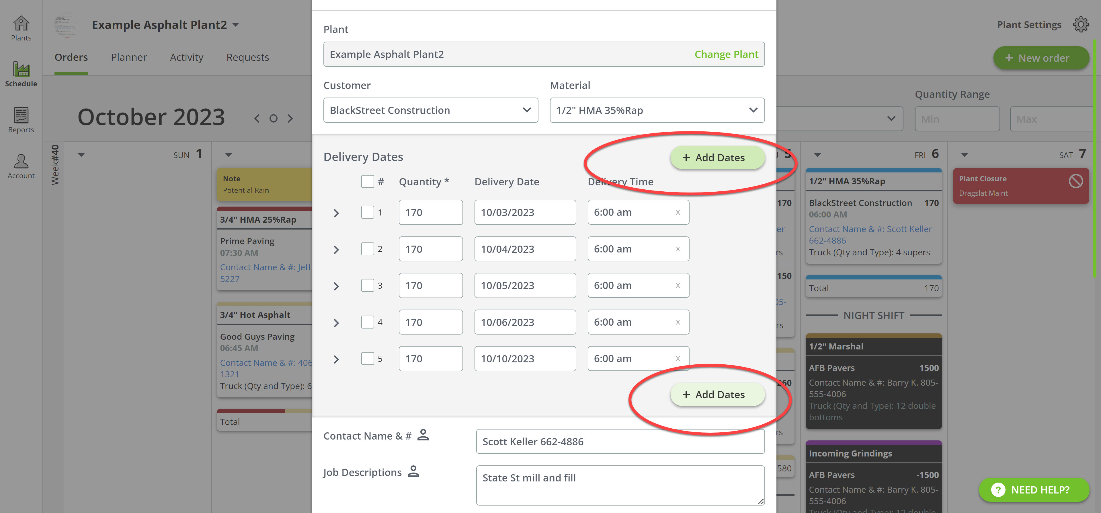 adding days to an asphalt order quickly and efficiently