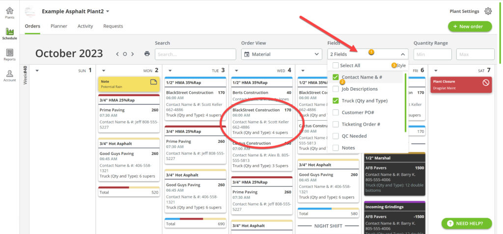 choosing important order form fields for asphalt and quarry scheduling