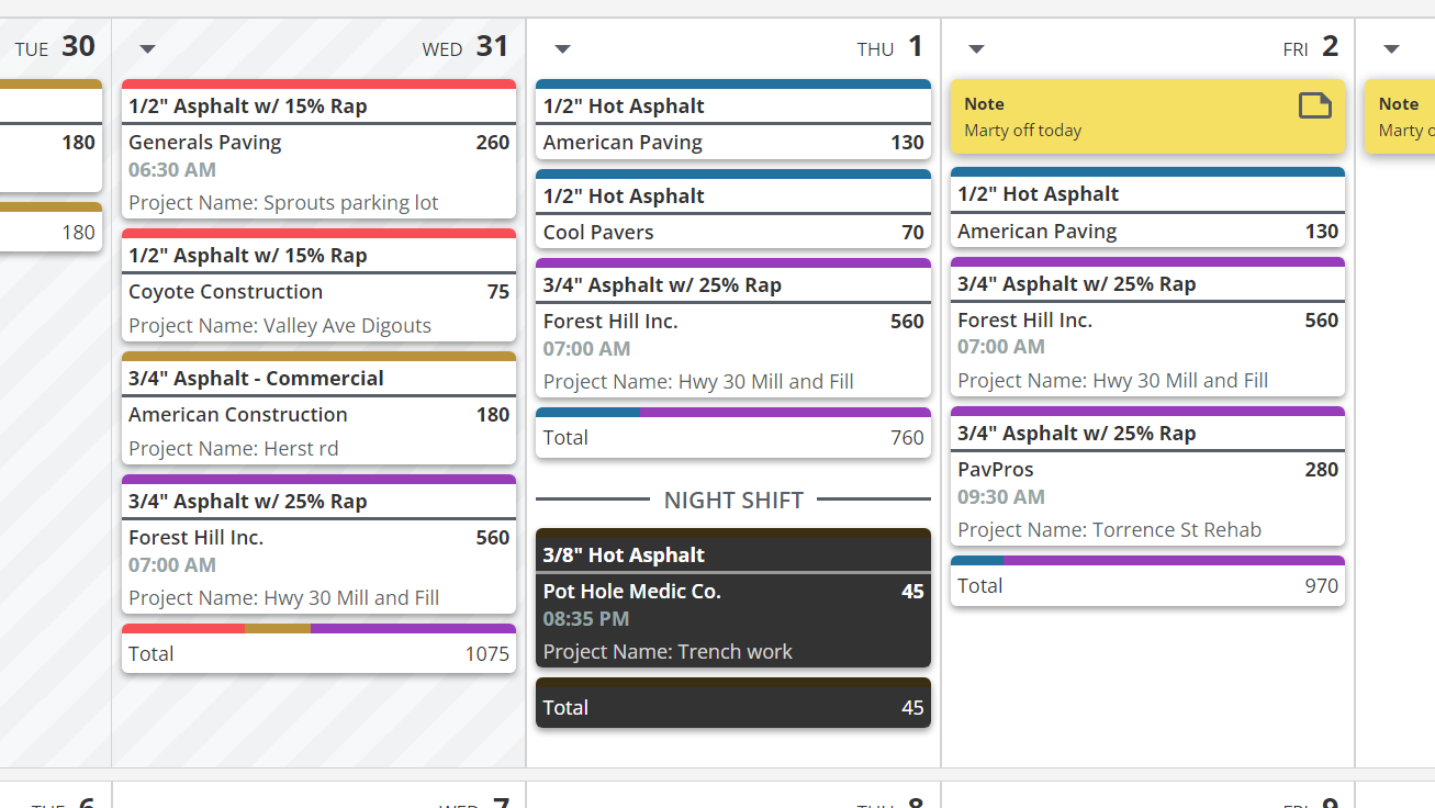 Asphalt AI in action: PlantDemand calendar interface queried by an AI agent over MCP showing live asphalt plant schedule for dispatch and demand forecasting.