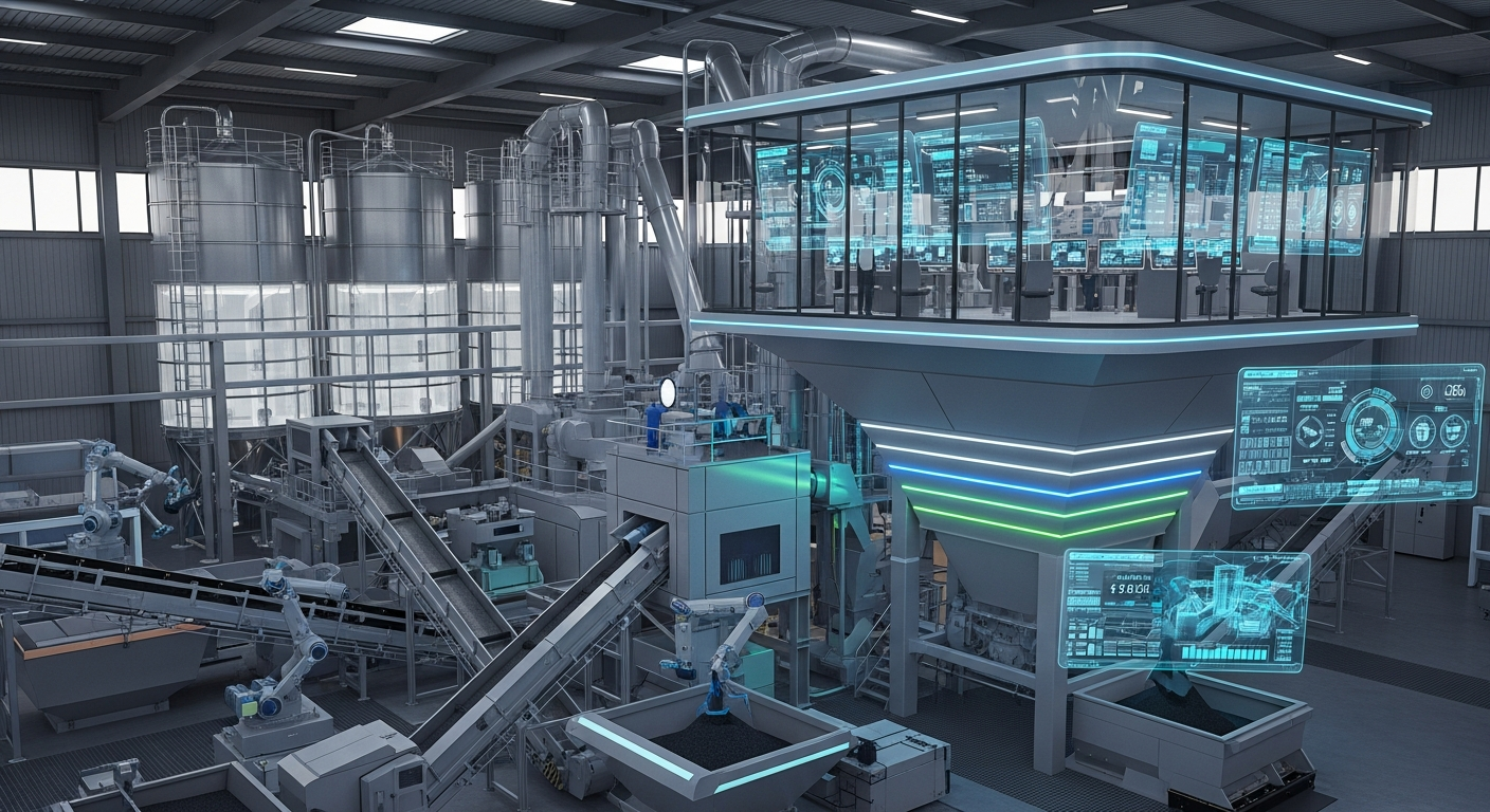 Advanced modern asphalt production plant with automated systems representing 2026 industry technology